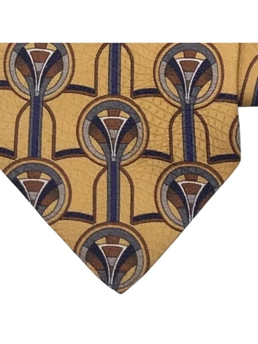 PAVIA Art Deco Inspired Men's Tie Gold Geometric Shapes 100% Silk 60"